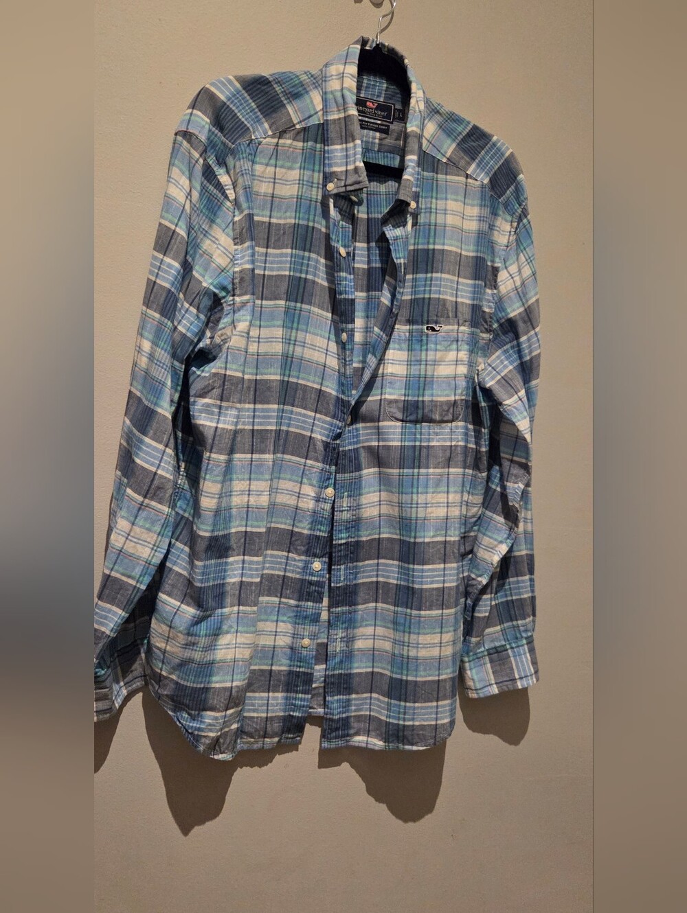 Vineyard Vines Light Blue, Navy & White Plaid Button-Down Shirt EUC L